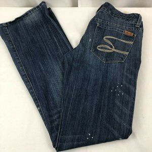 Seven 7 Women's Size 27 Bootcut Denim Blue Jeans Distressed Paint Splatter